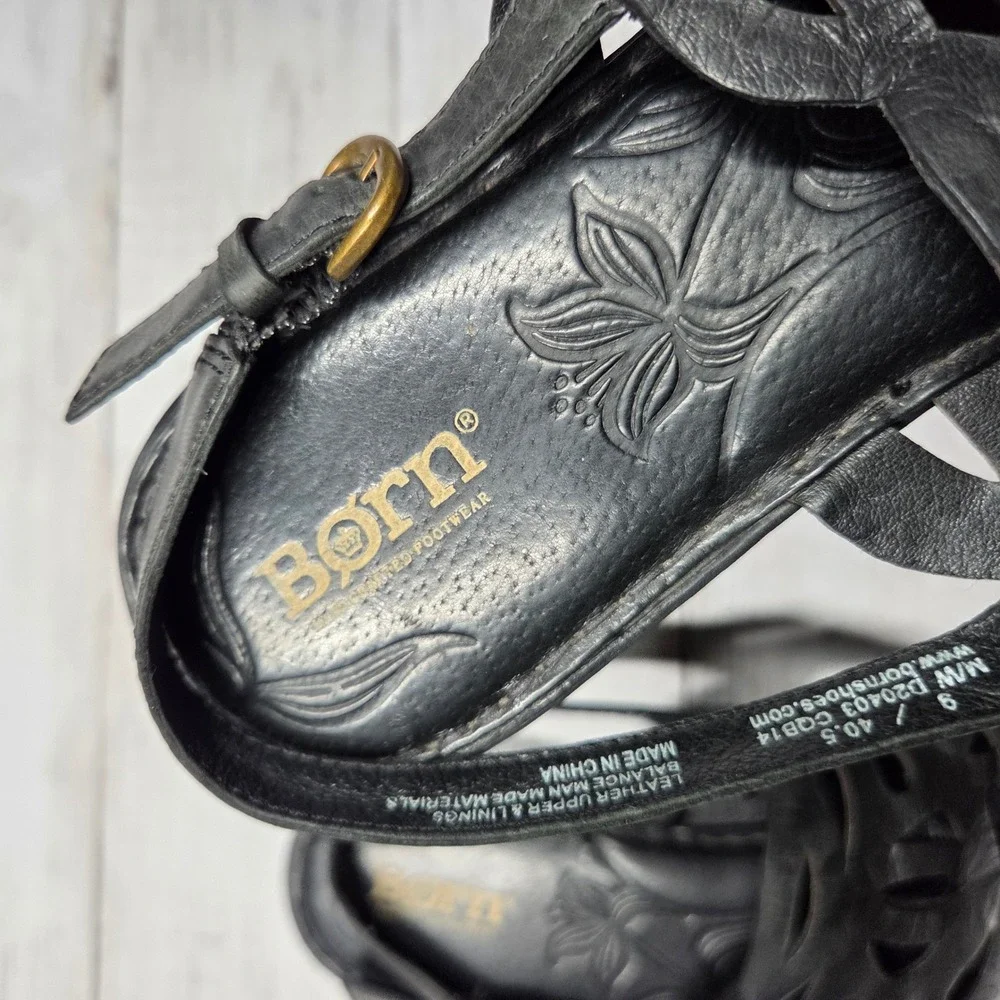 Born Slingback Flat Sandals Women 9M‎ Black Leather Cutout D20403 CQB14